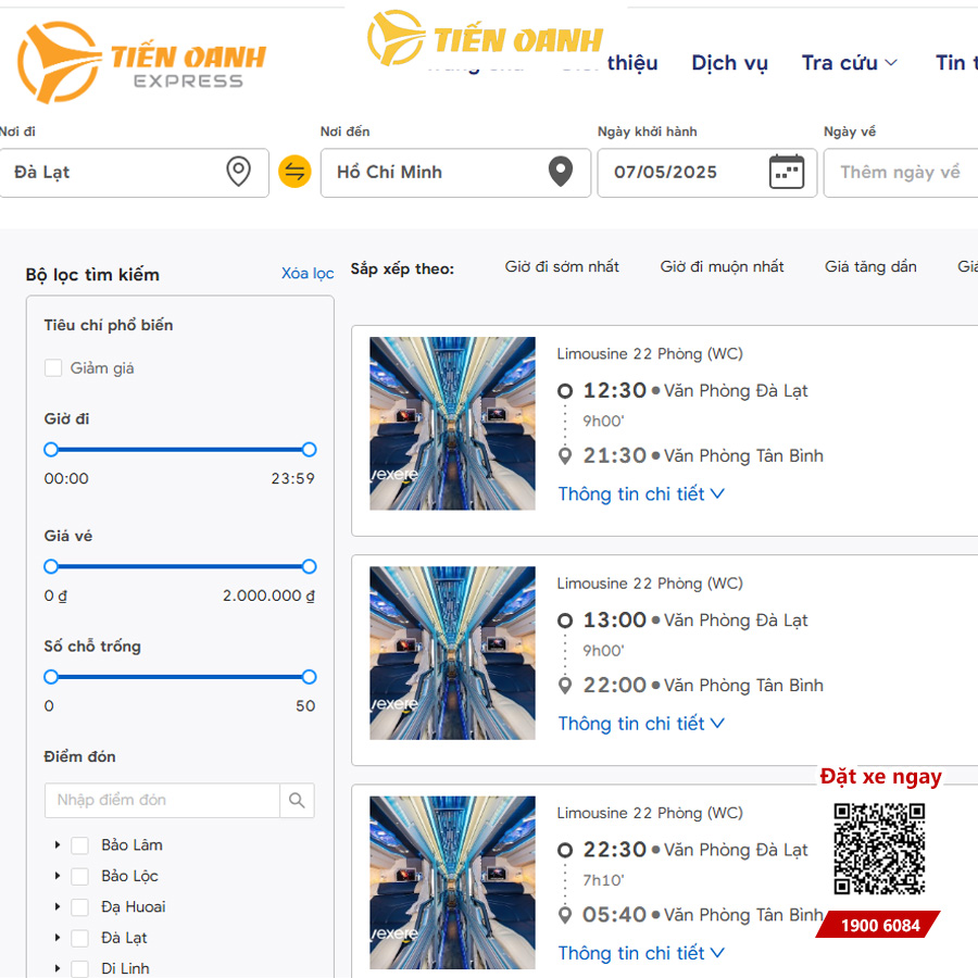 Tìm chuyến và đặt xe dễ dàng tại trang xetienoanh.com